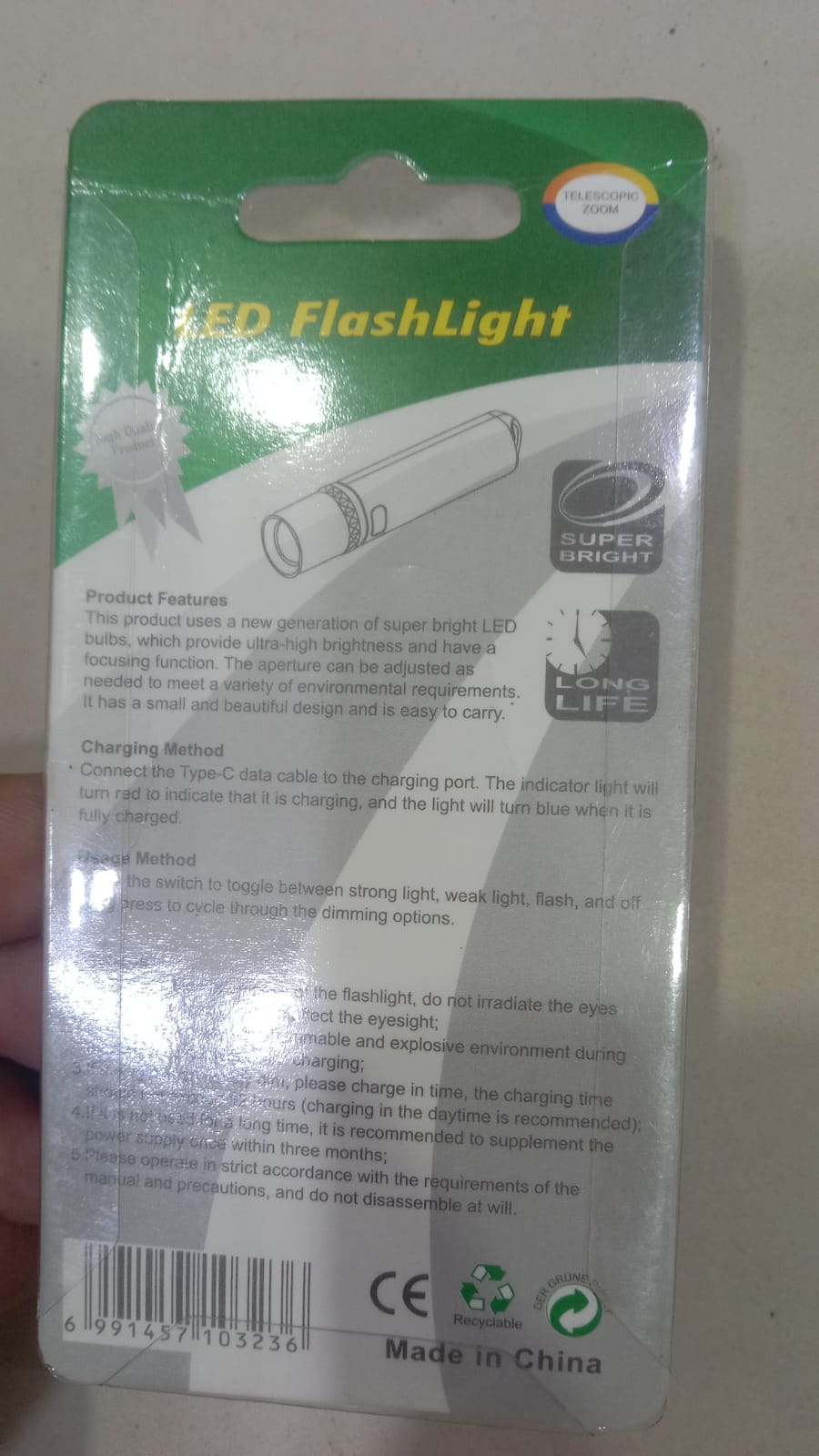 Mini USB-C Rechargeable LED Flashlight