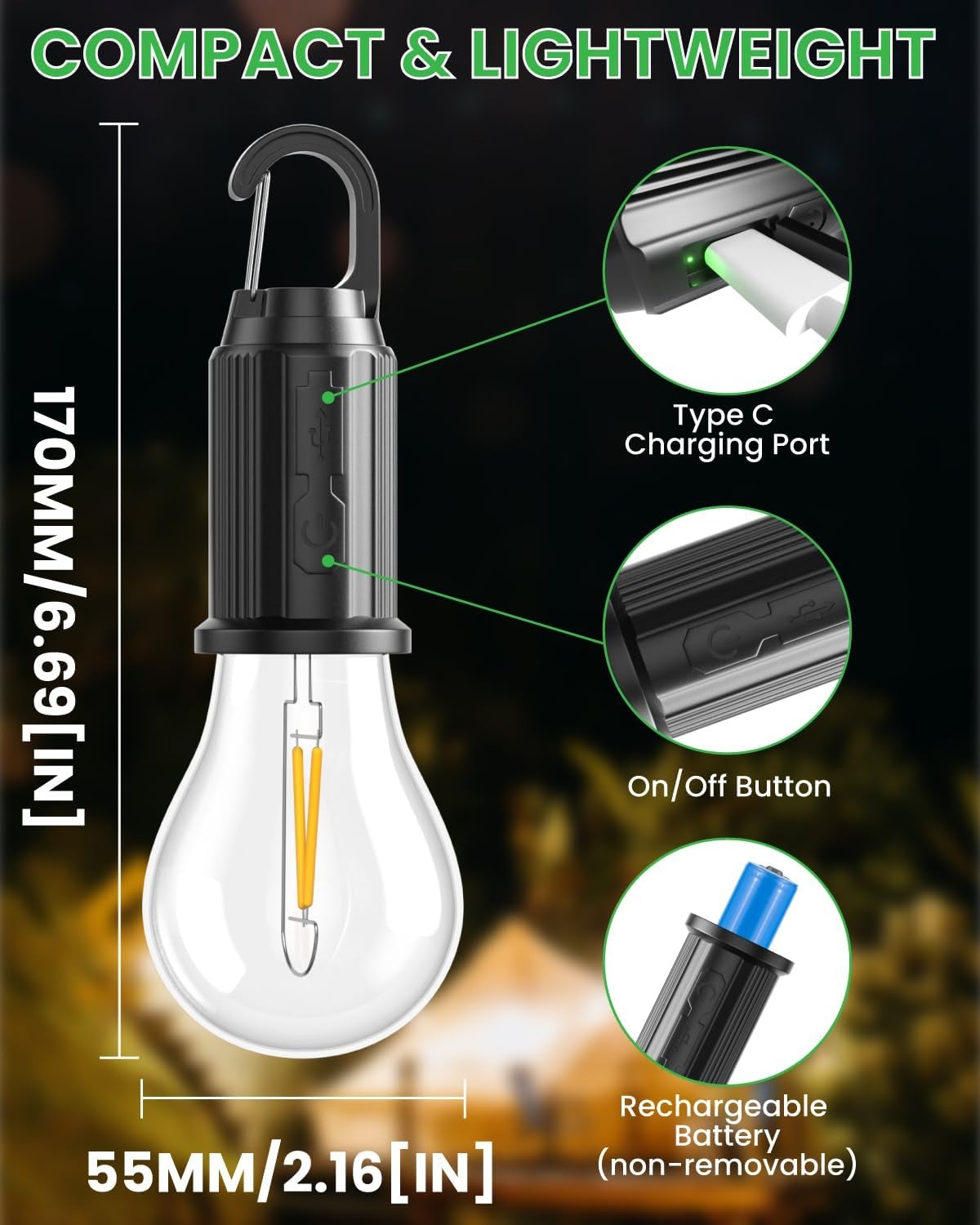 Type-C Rechargeable LED Camping Bulb
